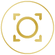 circular gold icon with a camera lens design representing photography features perfect for capturing moments and enhancing visual content for 14 photography enthusiasts
